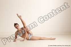 Swimsuit Gymnastic poses Woman White Moving poses Slim long brown Dynamic poses Academic